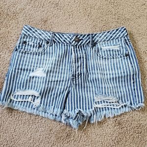 Forever 21 Blue & White Striped Denim Shorts